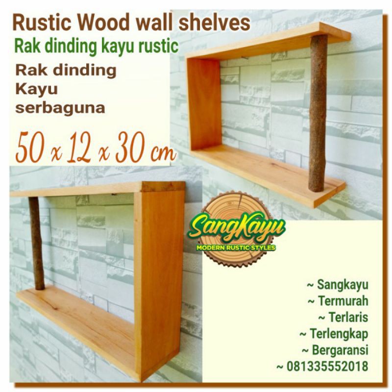 Rak dinding minimalis kayu 50x30cm rak kayu serbaguna rustic wall shel