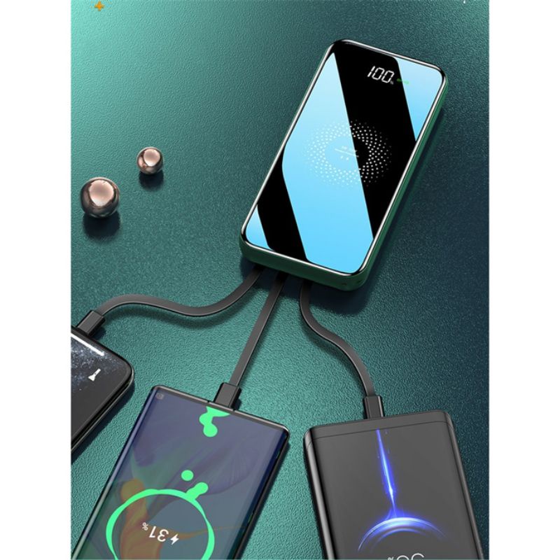 Power Bank Wireless Charging 10000mAh with Micro + Lightning + USB Type C Cable