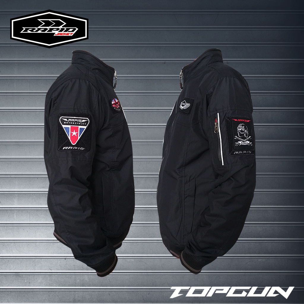 Jaket BOMBER pria original RAPID TOPGUN terbaru unik dengan badge bordir yang bisa dilepas pasang jacket motor bomber keren