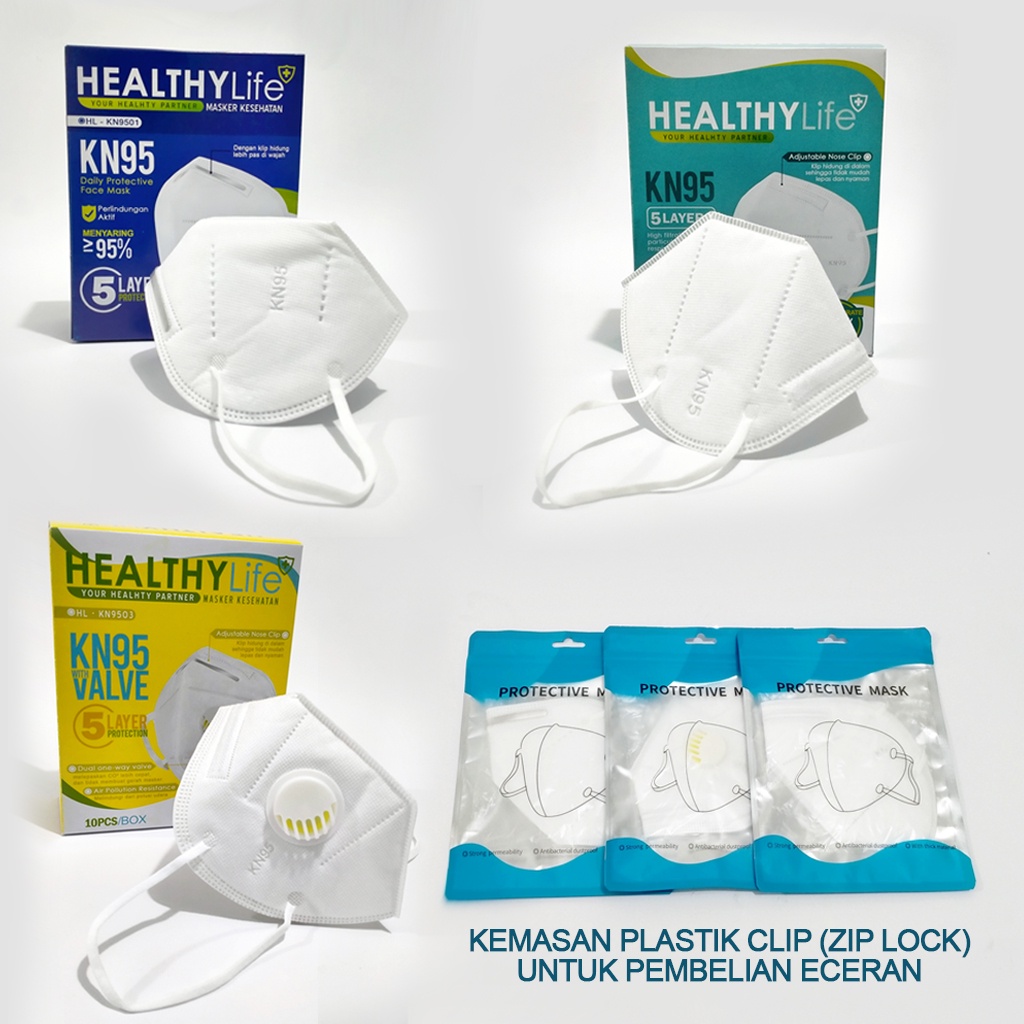 Healthylife Mask KN95 5ply 5layer kemasan plastik klip/pcs Masker KN95 Mask KN 95 Masker KN 95 K N95