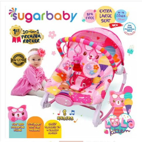 Sugar Baby Rocker Bouncer Premium 10 in 1 Veggie Tales Lola Kitten Coco N Friends Wooden Folks