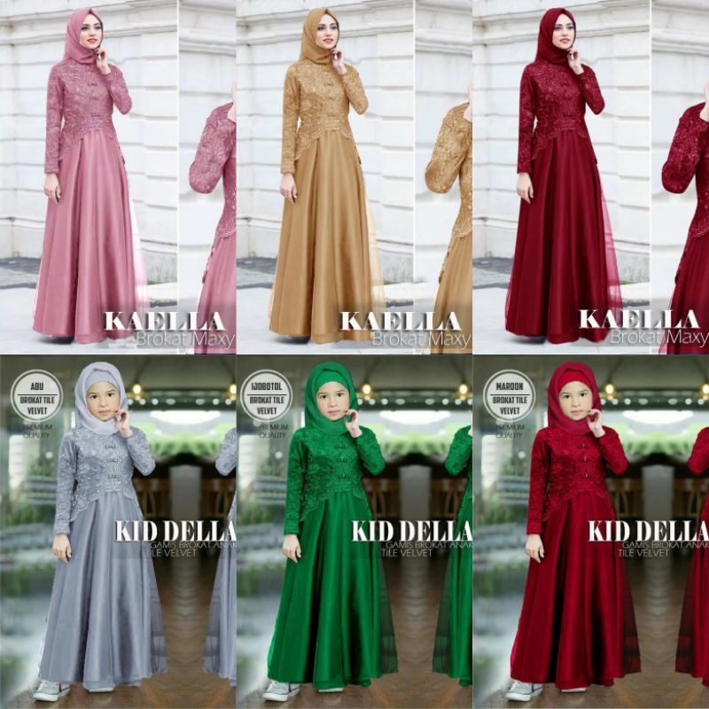 MAXI DRESS GAMIS KAELLA/DELLA KID GAMIS BRUKAT ANAK DAN DEWASA (BISA COD) BAYAR DI TEMPAT