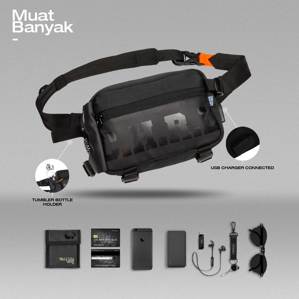 waistbag pria | tas TREVOR by CHORAL.ID | waistbag ORIGINAL + earphone holder dan slot bottle HIGH Q