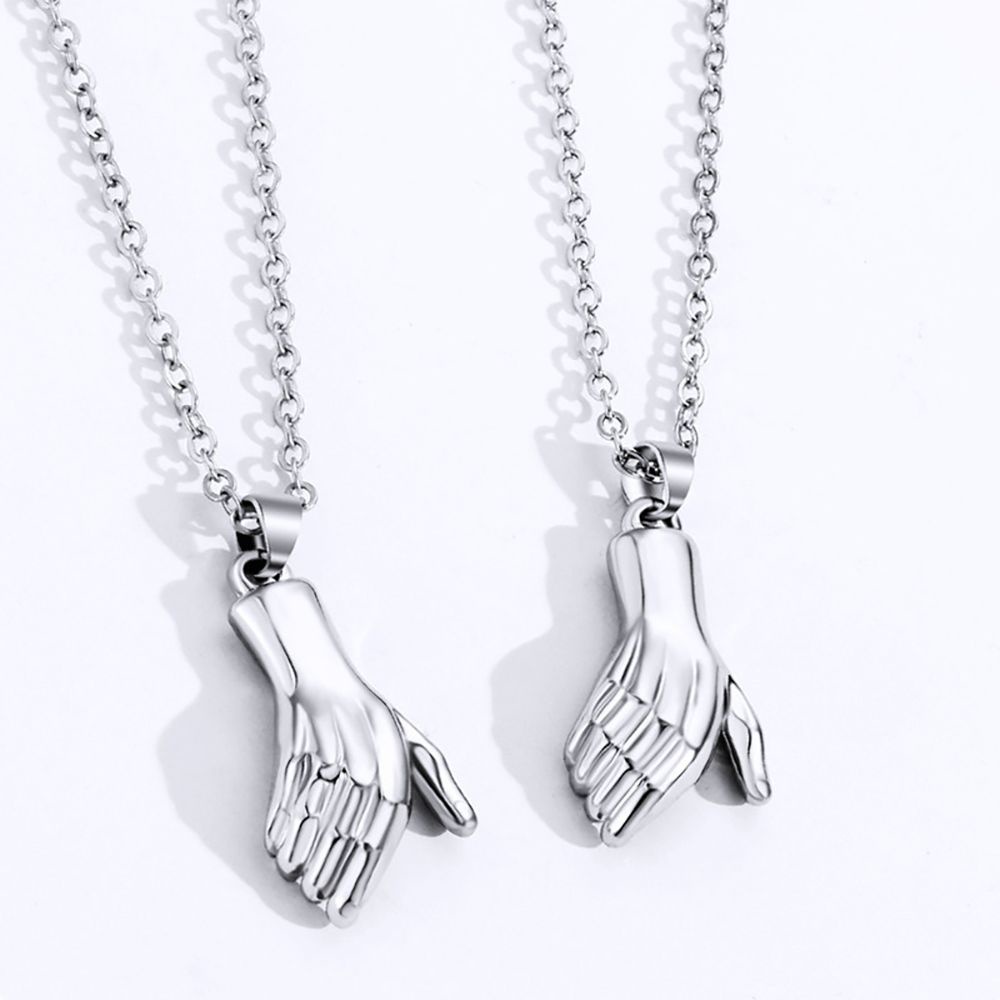 Needway  Cute Handshake Necklaces Simple Couple necklace Clavicle Chain Cool style Magnet Korean 2PCS/SET Women and men Romantic Fashion Jewelry/Multicolor