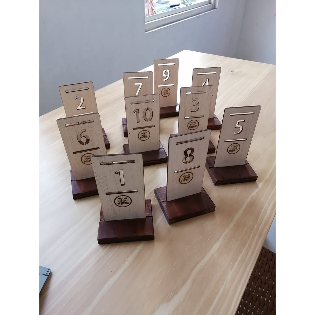 Nomor Meja Kayu Minimalis Lasercut Custom Logo