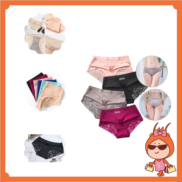 Reseller Welcome - C782 Celana Dalam Renda Brief Seamless Ice Silk / Kolor Wanita / CD Wanita