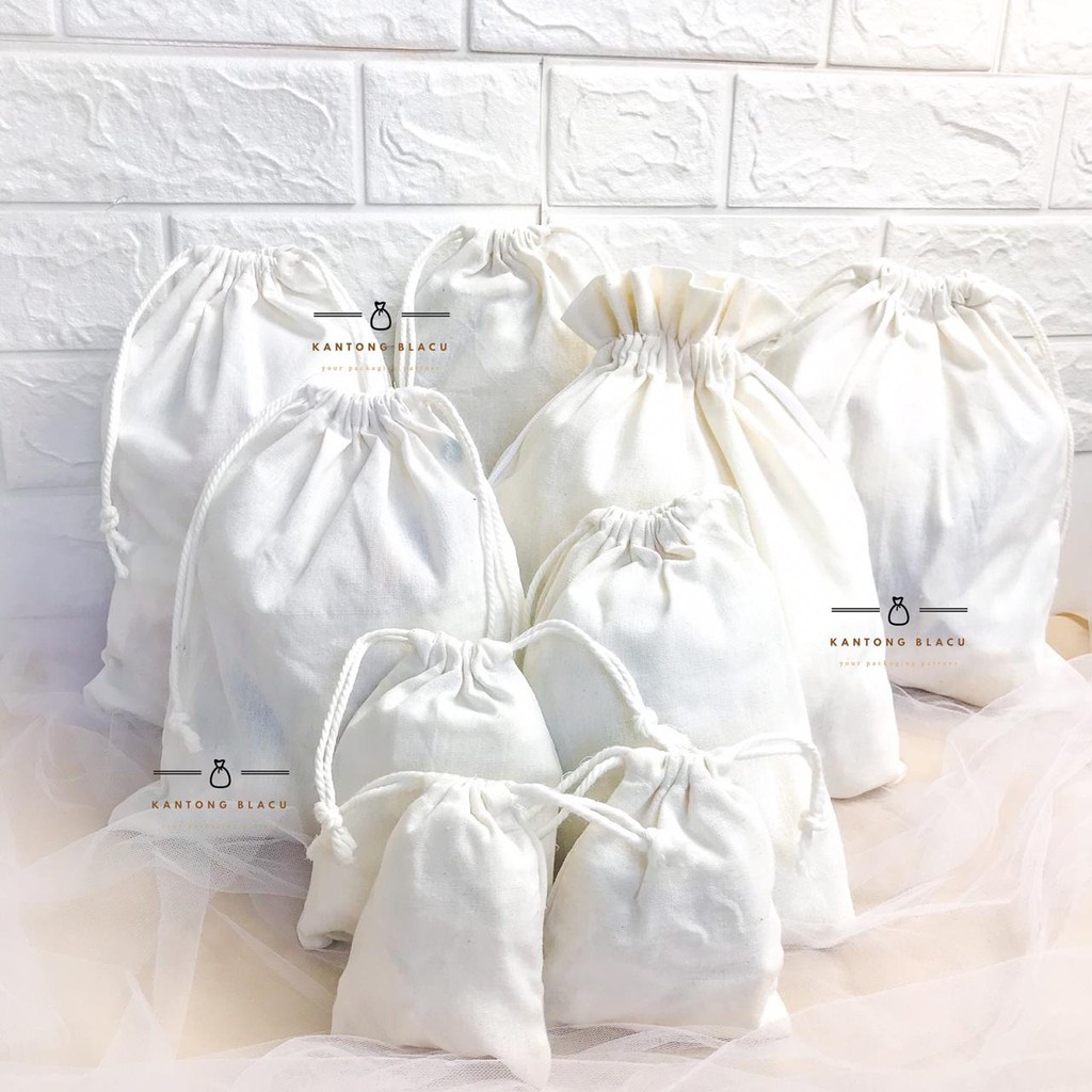 Tas murah,pouch serut blacu/bahan kanvas. Polos tebal