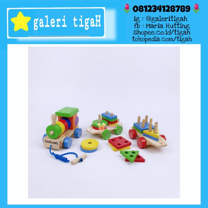 galeri tigaH KERETA GEOMETRI Gemilang Kereta Kayu Mainan Kayu Edukasi Educational Wooden Toys