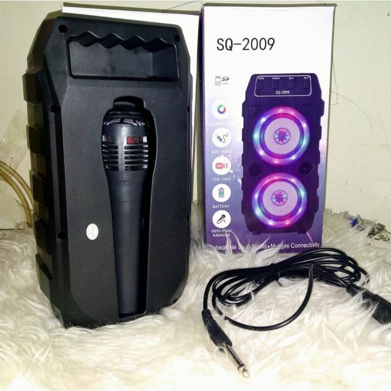Speaker Bluetooth Karaoke SQ2009 Speaker Aktif Free Mic dual speaker Salon Aktif Portable Radio Fm Speaker Wireless Led