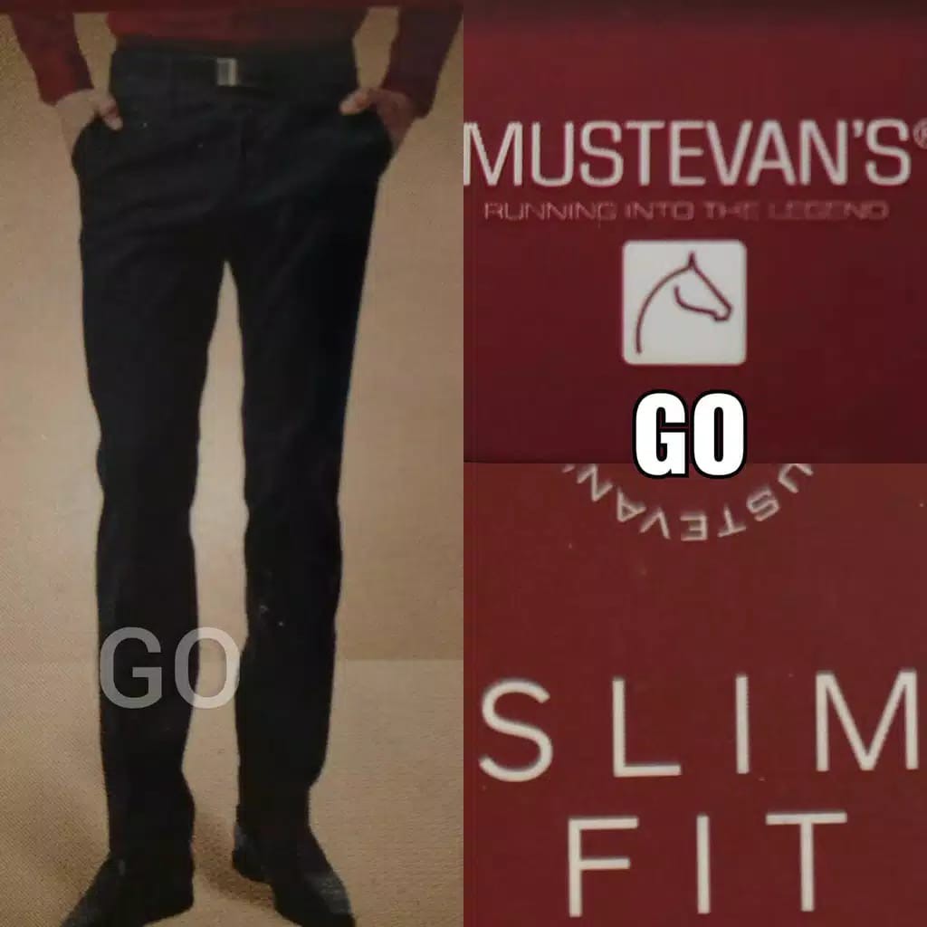 gos MUSTEVANS SLIMFIT Celana Panjang Hitam Pria Sopan Formal Teflon Streacth Motif Super Black