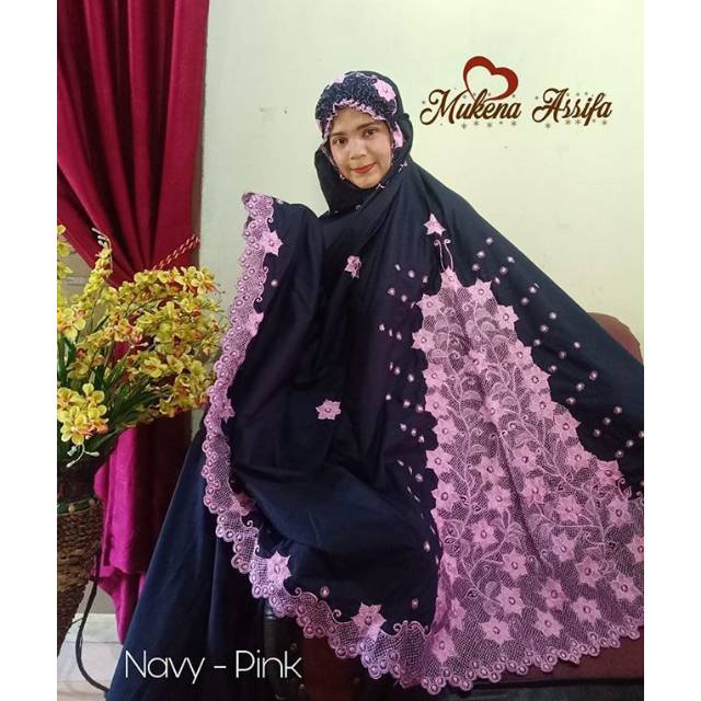 Mukena navy  mukena bordir bukittinggi mukena bordir mewah elegant mukena cantik mewah bordir padang