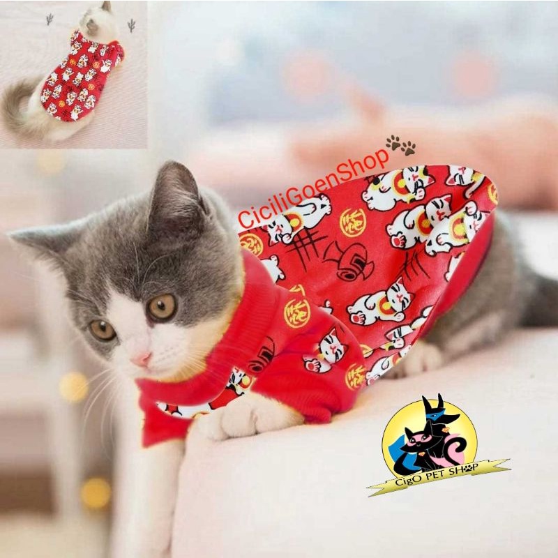 sweater natal imlek Baju Anjing kucing MOTIF Hangat Tebal cat Dog Clothes