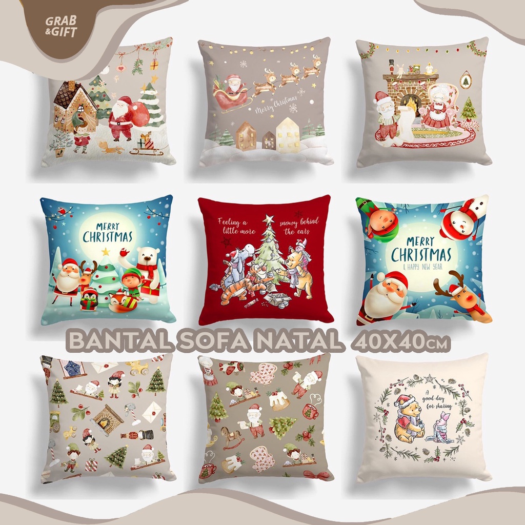 Bantal Sofa Print Motif Natal Merry Christmas Pooh Holiday 40x40 cm