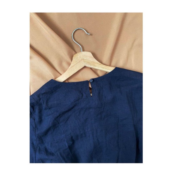 kenzi Navy Basic Cotton Linen Loose Blouse