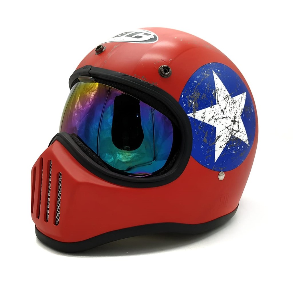 Helm Cakil HBC Captain America Red + Inner Visor Chrome ( Fullface / Retro / Klasik / Vespa )