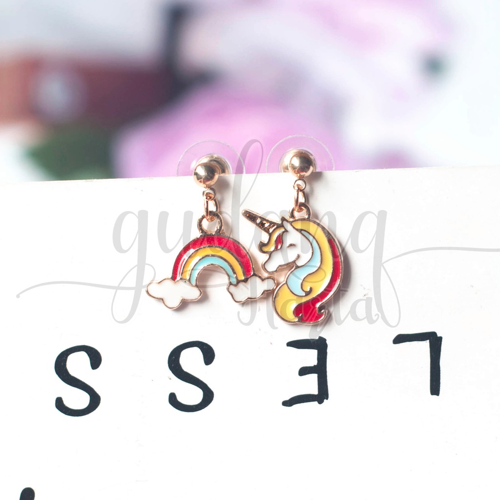 Anting Stud Unicorn and Rainbow Asimetris Pelangi GH 203788