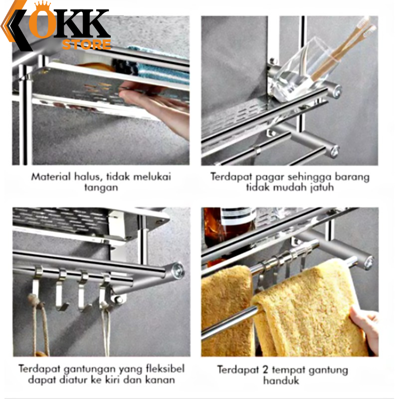 OKK Rak Kamar Mandi Rak Toilet Rak WC 3 Tingkat Gantung Rak Dapur Stainless Steel Rak Toilet Minimalis