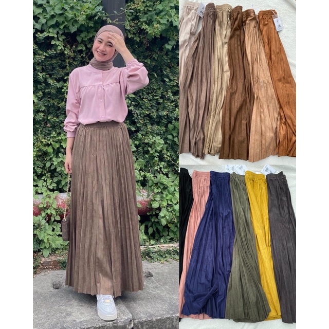 Rok Plisket Suede Skirt Panjang 94Cm Suede Skirt Import by London Girl