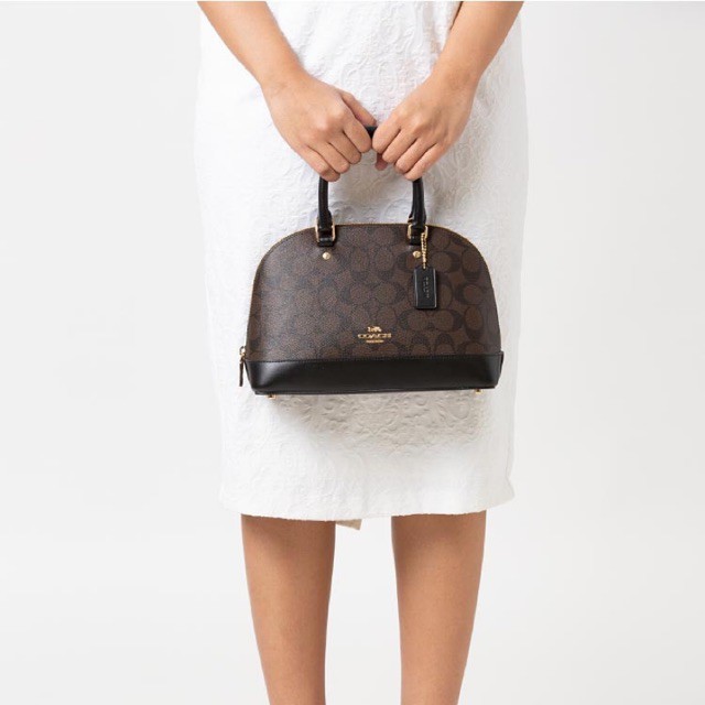 HARGA MURAH   [ORIGINAL 100%] Coach F27583 Signature Mini Sierra Satchel Brown Black/Coach Tas