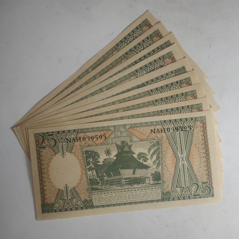 (GRESS/AU/UNC) Uang kuno 25 rupiah seri pekerja tahun 1964 rp.25 bahan mahar nikah 21 2021 rupiah