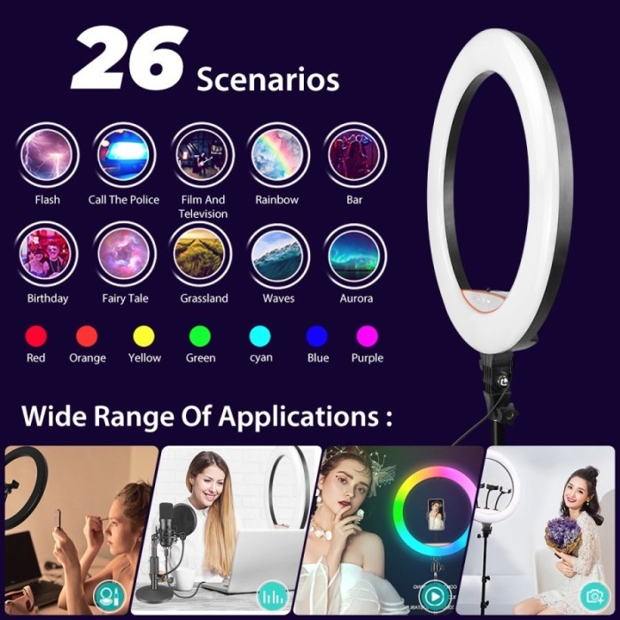 MIXIO 21INCH Ring Light RGB 56CM + Tripod 2M 3 Phone Holder + remot