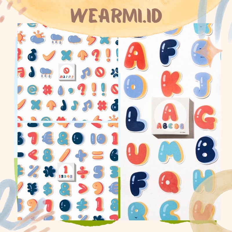 

52 Pcs Deco Sticker Box Alphabet Bubble Doodle Huruf Planner DIY Scrapbook Stiker Dekor Kotak Aesthetic