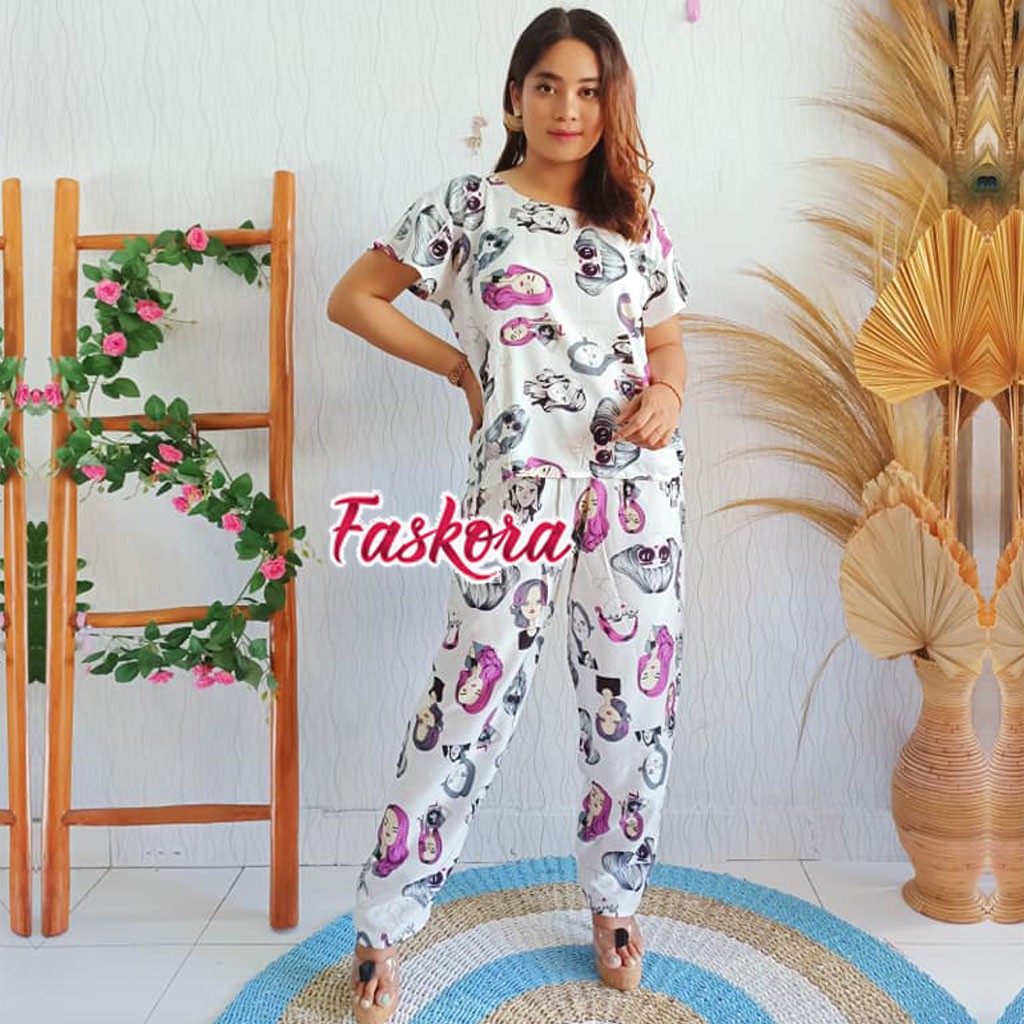 One Set Tie dye Wanita XXL Retro - Setelan Jumbo Rayon Wanita Kekinian - Pajamas Tiedye Set