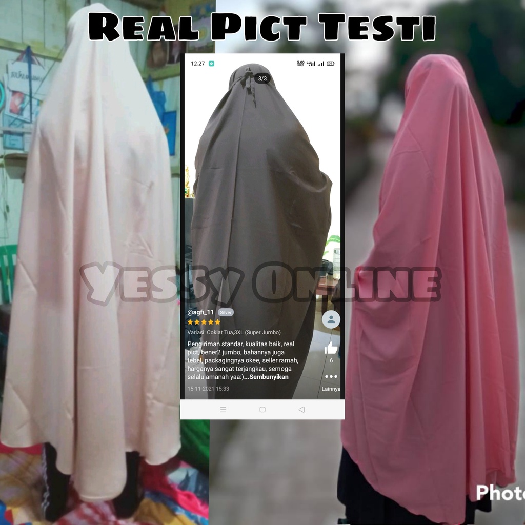 (Free Cadar) Khimar Syari Krudung Extra Super Jumbo Wolfis Hijab Jilbab Instan Kerudung Instant-4