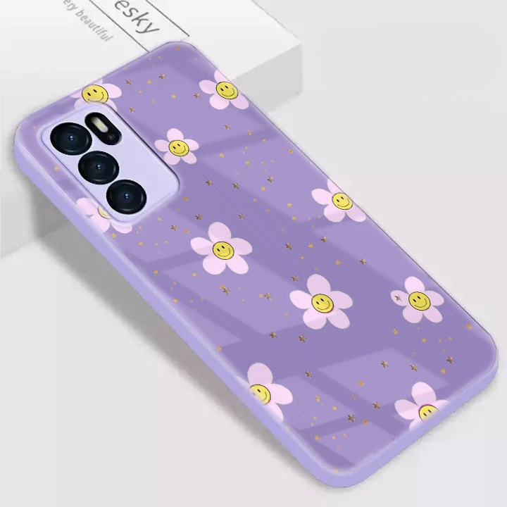 Softcase Glass Macaron Lilac | L21 | for OPPO A16 A15 A54 A5s/A7/A12 A95 4G A74 4G Reno 5 4g Reno 5f