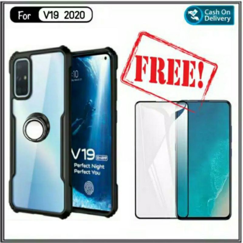 PAKET 2IN1 Case Vivo V19 2020 Hard Soft Fusion Armor Shockprooft TPU HD Trasnparan Acrylic Casing HP Cover Free Tempered Glass