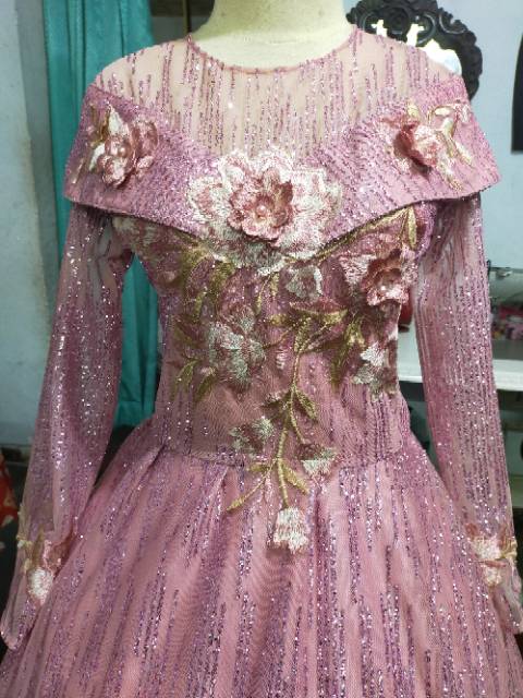 Gaun pengantin full candy baby pink