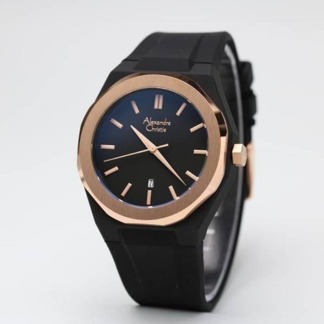 JAM TANGAN PRIA ALEXANDRE CHRISTIE AC 8613 ROSEGOLD BLACK ORIGINAL