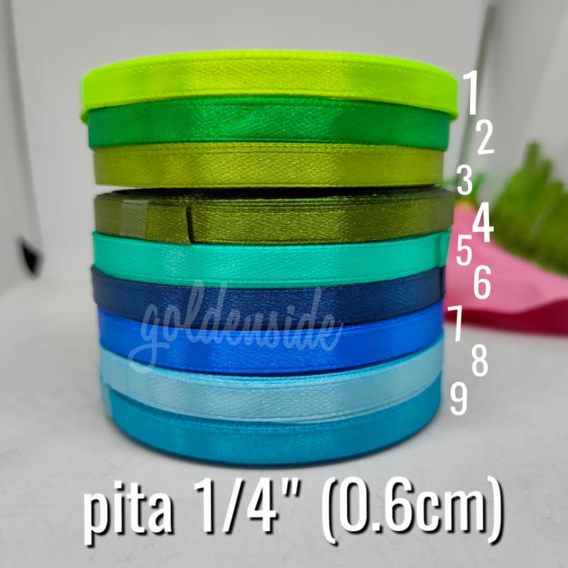 Pita Satin 1/4&quot; Blue-Green series per roll, Pita satin 1/4 inch seri biru-hijau per roll