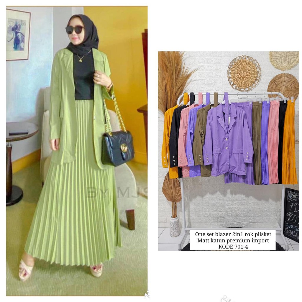 ONE SET BLAZER MIX ROK PLISKET