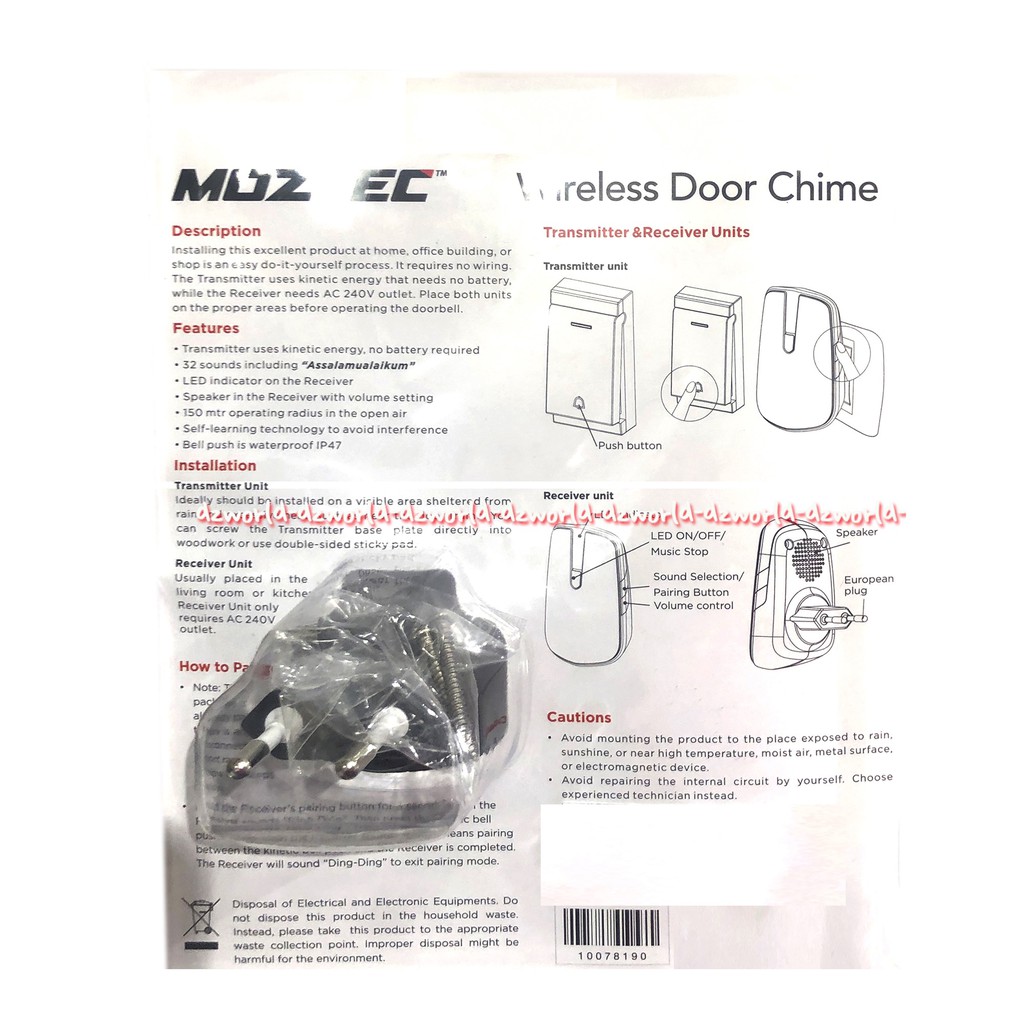 Moztec Wireless Door Chime 1 Bell Tanpa Kabel Wairles Bel Pintu Wireless Bel Pagar  I-click I-Klic iKlic Iklik