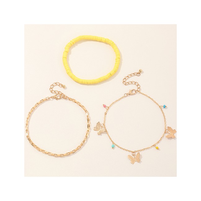 LRC Gelang Kaki Fashion Yellow Soft Ceramic Butterfly Rice Bead Alloy K45826