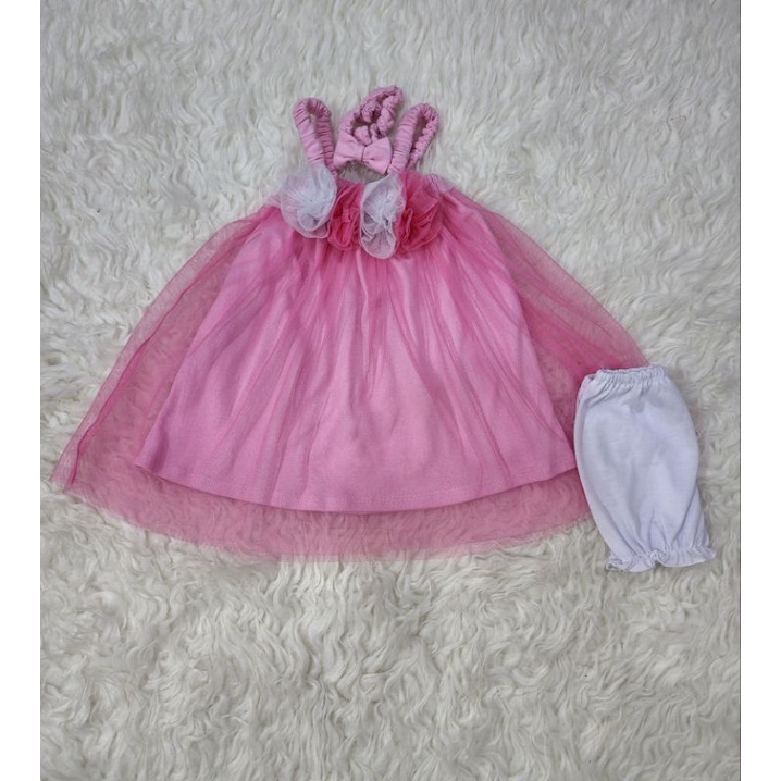 baju bayi perempuan dress pesta + bandana