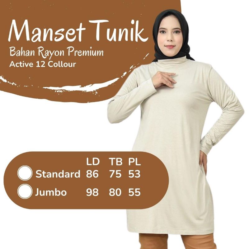 Manset Tunik Kaos Wanita Lengan Panjang Selutut Polos