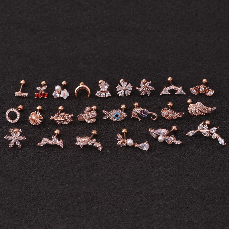 Hot 1piece Steel Copper Fish Hand Tree CZ Ear Piercing Jewelry Steel Barbell Daith Earrings Helix Cartilage Studs