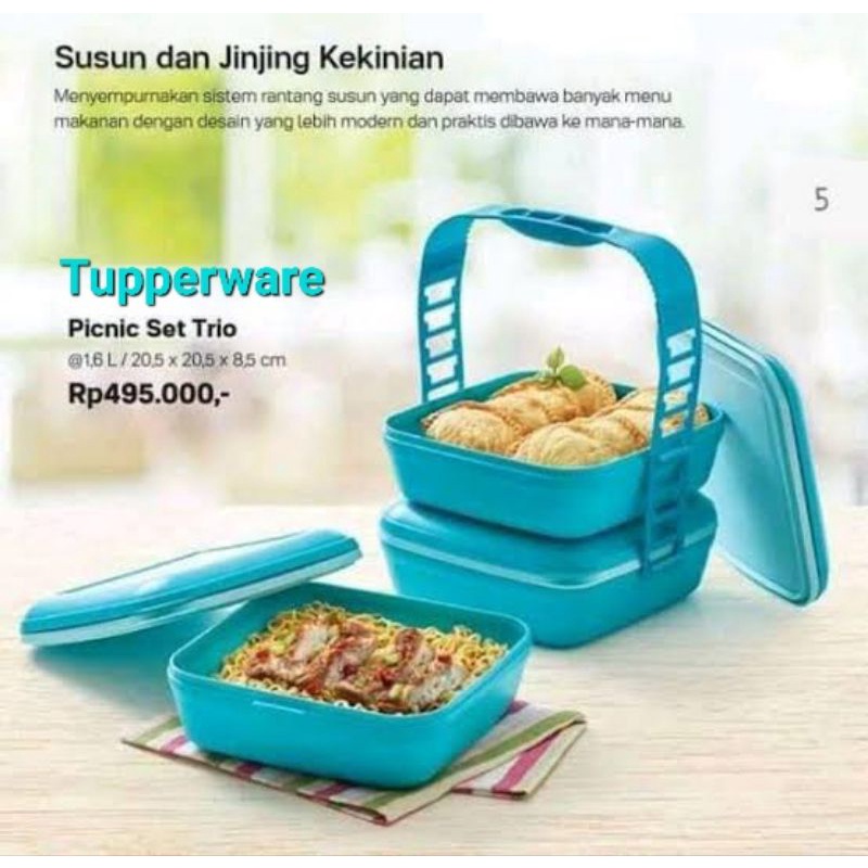 Tupperware Picnic Set Trio 3 Layers - Tosca (TANPA TALI) // Rantang Susun 4 Wadah Tempat Makan Trave