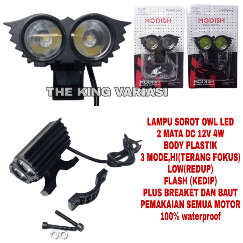 LAMPU SOROT LEW OWL 2 MATA/LAMPU TEMBAK OWL 2LED 12V DC 4W CAHAYA FOKUS SUPER TERANG/LAMPU SOROT LED