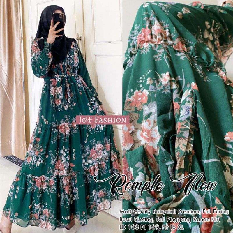 Baju Gamis Jumbo Remple New 5 Maxy Murah Ceruty Babydoll Premium Full Furing Busui Sleting Dress Pesta Busana Muslim Terbaru 2022 Mayung