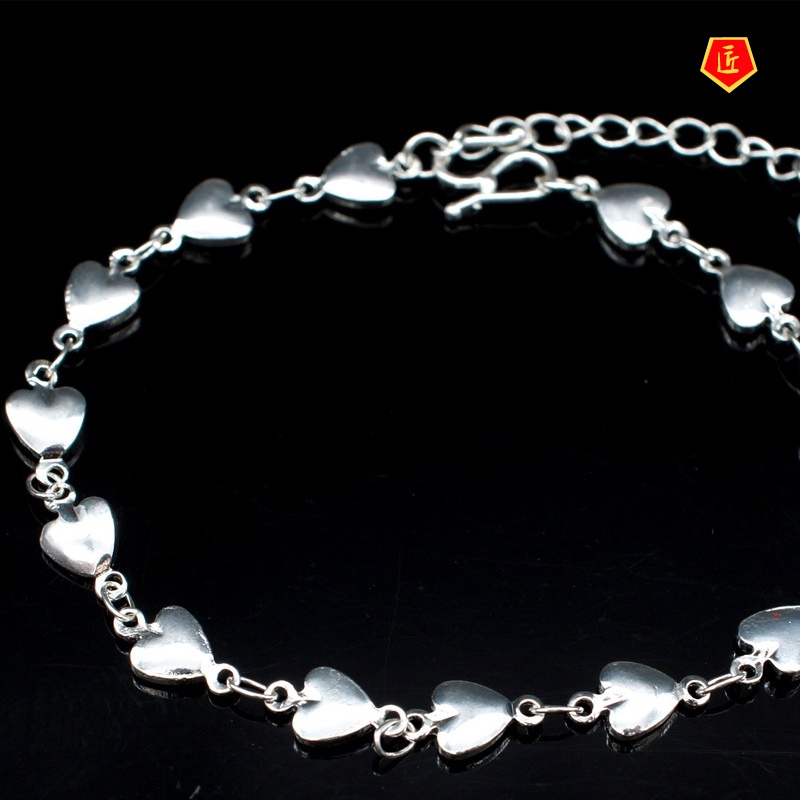 [Ready Stock]Women's Silver Korean Fashion Solid Heart-Shaped Bracelet