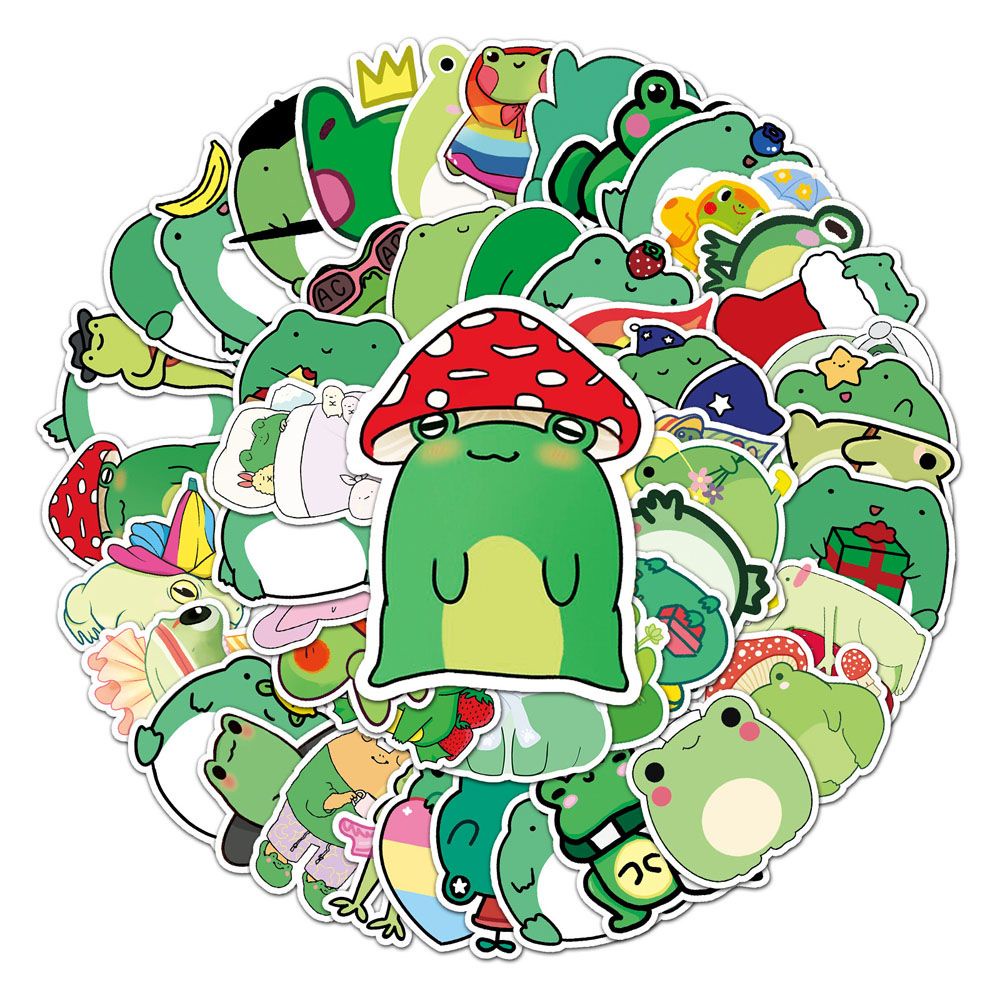 QUINTON 50Pcs Frog Graffiti Stickers Label Animel Stickers Frog Stickers Laptop Mini Frog School Office Supplies Cartoon Decoration Diary Decals