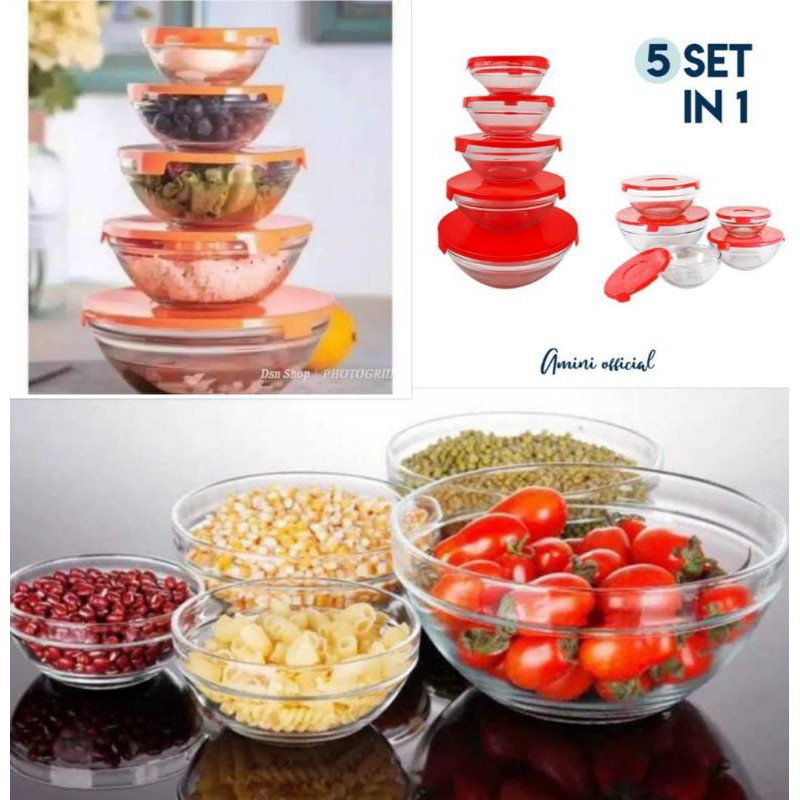 Mangkok Glass Set Bowl 5 Susun Kimglass