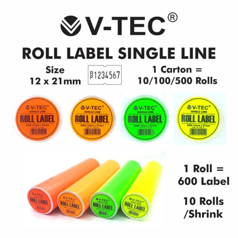 

LABEL HARGA VTEC SINGLE WARNA KERTAS LABEL HARGA REFIL PRICE LABELLER ROLL 1 LINE