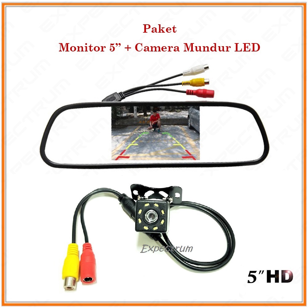 Monitor Mirror TFT Parking 5 inchi - PAKET Kc Spion Mobil &amp; Kamera LED