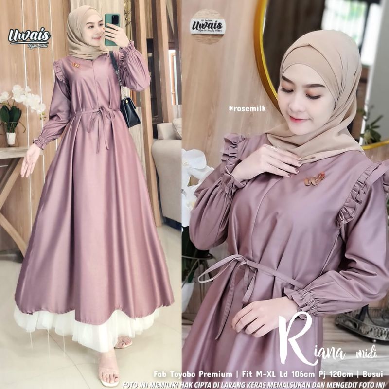 Riana midi dress ori UWAIS/MIDI DRESS KATUN TOYOBO BY UWAIS/midi dress toyobo premium busui jumbo