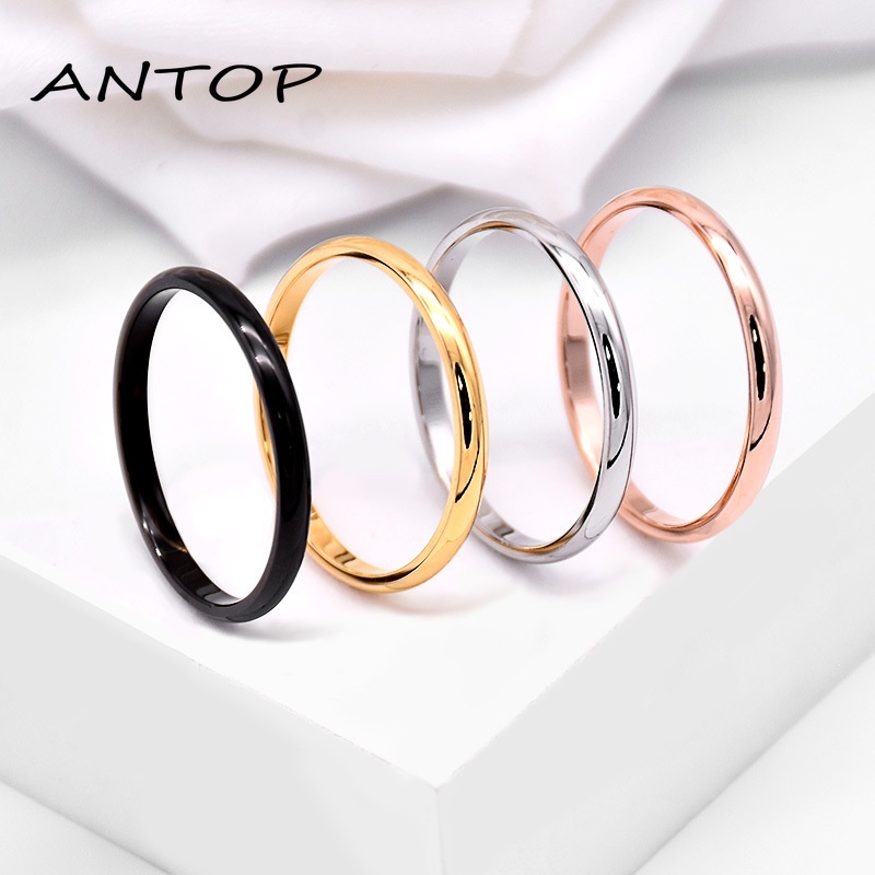 Cincin Pasangan Bahan Stainless Steel Titanium Warna Untuk Pria / Wanita ANTOP