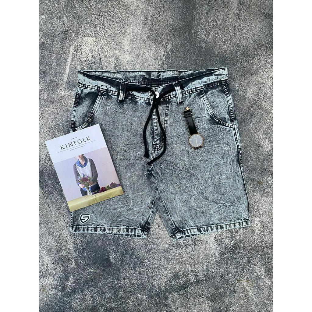 Celana Pria Pendek Jeans Premium Celana Pendek Pinggang Tali Model Boardshort Diatas Lutut